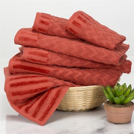 Lavish Home Lavish Home 67-0020-BR Chevron 100 Percent Cotton Towel Set; Brick - 6 Piece 67-0020-BR